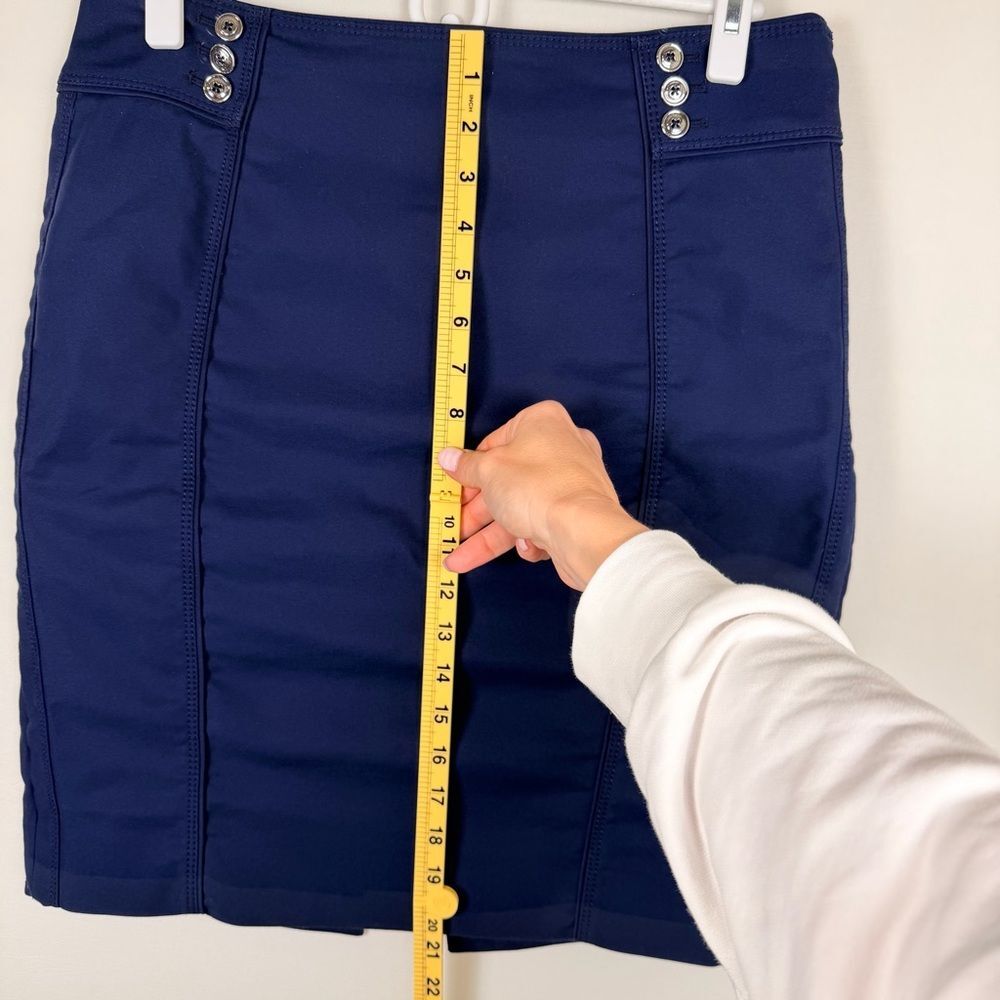White House Black Market Perfect Form Navy Pencil Skirt Size 6 Stretch Fit Slit - Picture 7 of 11